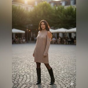 Express Cozy Cable Knit Sweater with cut out shoulders